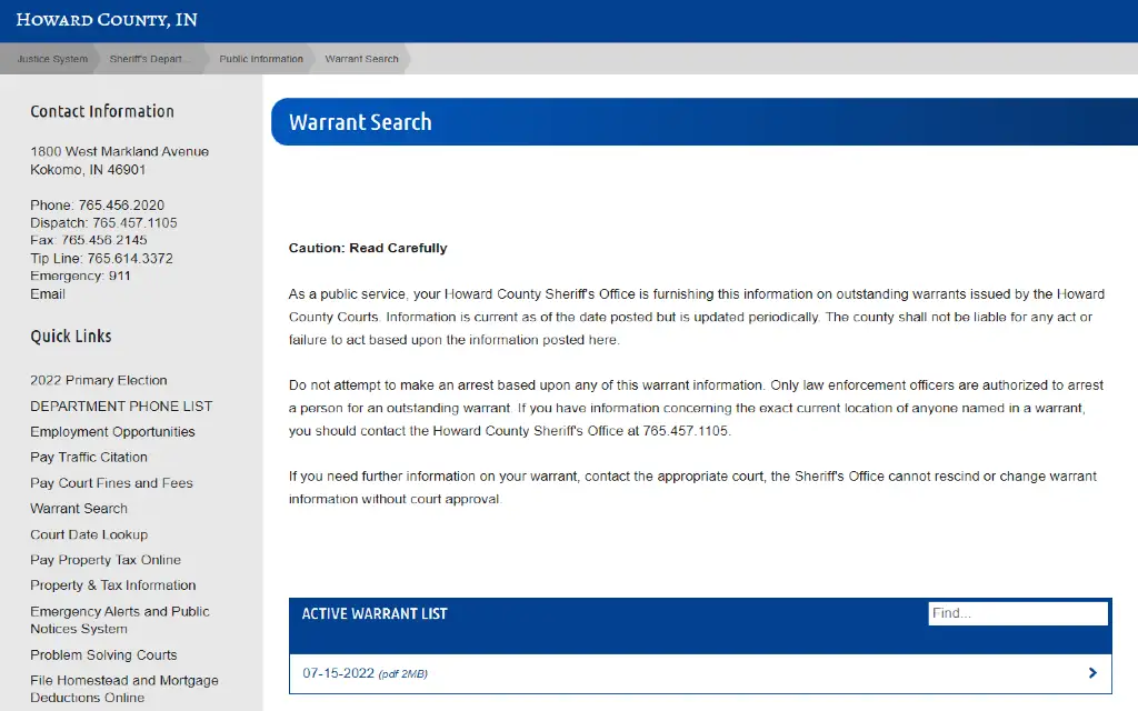 free Indiana warrant search tool and active warrant list. 