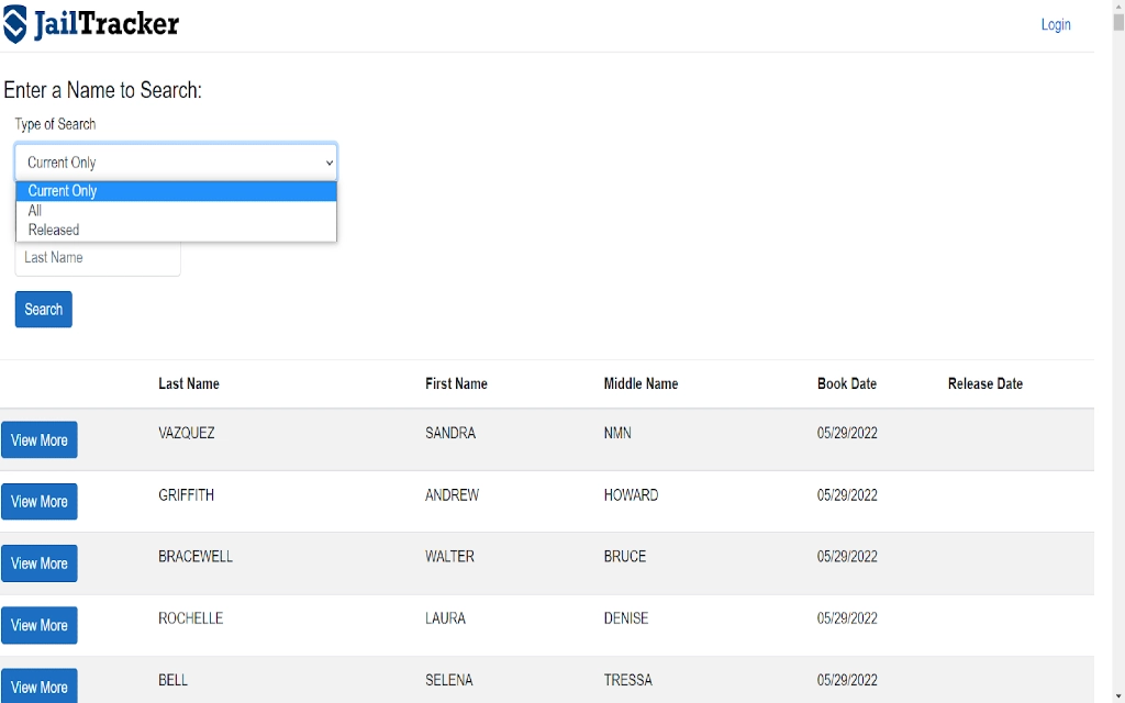 A screenshot showing county inmates can be searched and their mugshots can be viewed. 